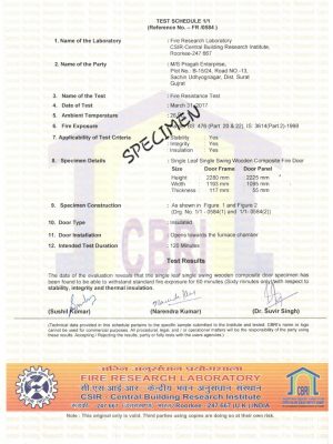 FRD Door certificate